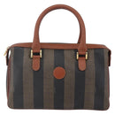 FENDI Pecan Canvas Hand Bag PVC Black Brown gold Auth 151066-13
