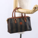 FENDI Pecan Canvas Hand Bag PVC Black Brown gold Auth 151066-24
