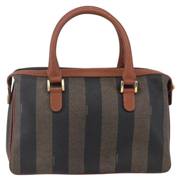 FENDI Pecan Canvas Hand Bag PVC Black Brown gold Auth 151066 - 0