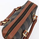 FENDI Pecan Canvas Hand Bag PVC Black Brown gold Auth 151066-6