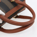 FENDI Pecan Canvas Hand Bag PVC Black Brown gold Auth 151066-7