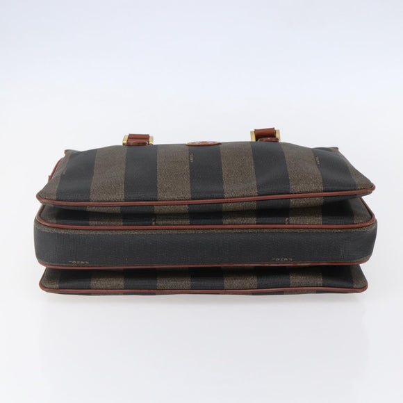 FENDI Pecan Canvas Hand Bag PVC Black Brown gold Auth 151066