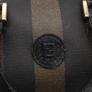 FENDI Pecan Canvas mini Boston Bag PVC Brown Gold black Auth 151067-14