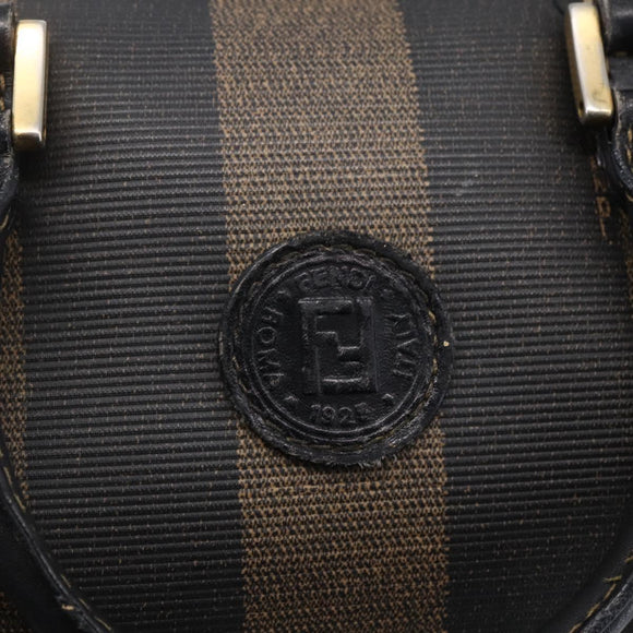FENDI Pecan Canvas mini Boston Bag PVC Brown Gold black Auth 151067