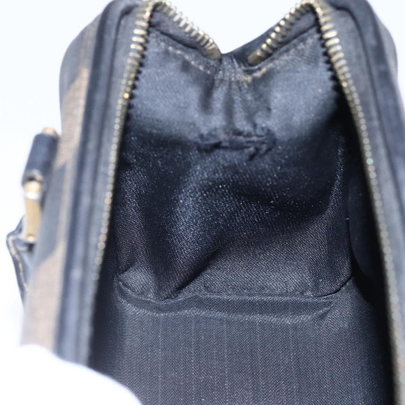 FENDI Pecan Canvas mini Boston Bag PVC Brown Gold black Auth 151067