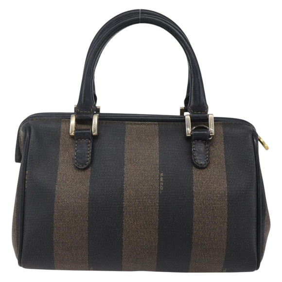 FENDI Pecan Canvas mini Boston Bag PVC Brown Gold black Auth 151067