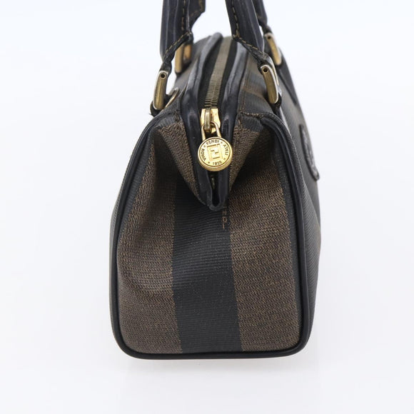 FENDI Pecan Canvas mini Boston Bag PVC Brown Gold black Auth 151067