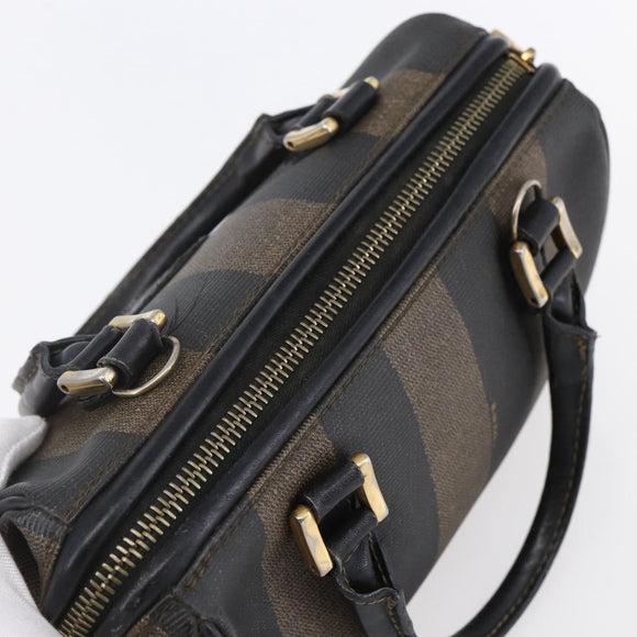 FENDI Pecan Canvas mini Boston Bag PVC Brown Gold black Auth 151067