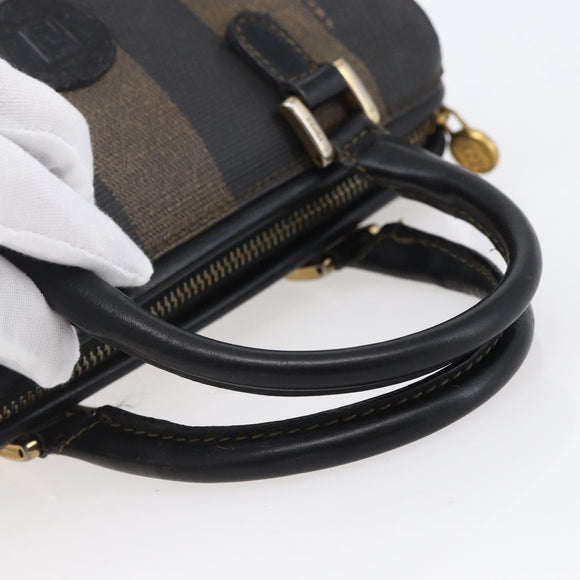 FENDI Pecan Canvas mini Boston Bag PVC Brown Gold black Auth 151067