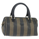 FENDI Pecan Canvas Boston Bag PVC Black Brown gold Auth 151068-1