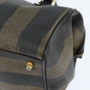 FENDI Pecan Canvas Boston Bag PVC Black Brown gold Auth 151068-14