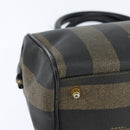 FENDI Pecan Canvas Boston Bag PVC Black Brown gold Auth 151068-15