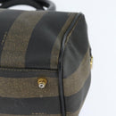 FENDI Pecan Canvas Boston Bag PVC Black Brown gold Auth 151068-16