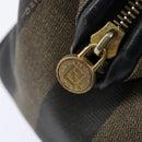 FENDI Pecan Canvas Boston Bag PVC Black Brown gold Auth 151068-10