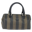 FENDI Pecan Canvas Boston Bag PVC Black Brown gold Auth 151068-13