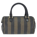 FENDI Pecan Canvas Boston Bag PVC Black Brown gold Auth 151068-2