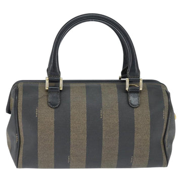 FENDI Pecan Canvas Boston Bag PVC Black Brown gold Auth 151068 - 0