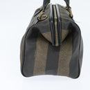 FENDI Pecan Canvas Boston Bag PVC Black Brown gold Auth 151068-3