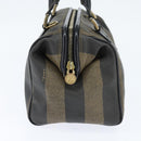 FENDI Pecan Canvas Boston Bag PVC Black Brown gold Auth 151068-4