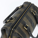 FENDI Pecan Canvas Boston Bag PVC Black Brown gold Auth 151068-6