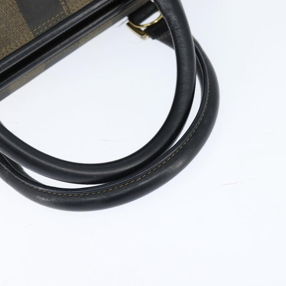 FENDI Pecan Canvas Boston Bag PVC Black Brown gold Auth 151068