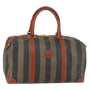 FENDI Pecan Canvas Boston Bag PVC Black Brown gold Auth 151069-1