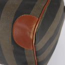 FENDI Pecan Canvas Boston Bag PVC Black Brown gold Auth 151069-9