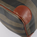 FENDI Pecan Canvas Boston Bag PVC Black Brown gold Auth 151069-14