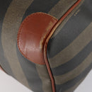 FENDI Pecan Canvas Boston Bag PVC Black Brown gold Auth 151069-15