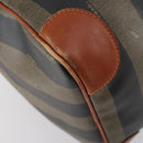 FENDI Pecan Canvas Boston Bag PVC Black Brown gold Auth 151069-16