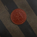 FENDI Pecan Canvas Boston Bag PVC Black Brown gold Auth 151069-17