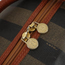 FENDI Pecan Canvas Boston Bag PVC Black Brown gold Auth 151069-10