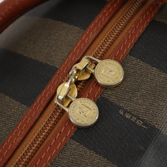 FENDI Pecan Canvas Boston Bag PVC Black Brown gold Auth 151069