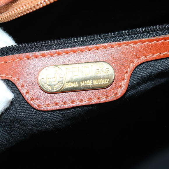 FENDI Pecan Canvas Boston Bag PVC Black Brown gold Auth 151069
