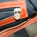 FENDI Pecan Canvas Boston Bag PVC Black Brown gold Auth 151069-21