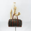 FENDI Pecan Canvas Boston Bag PVC Black Brown gold Auth 151069-23