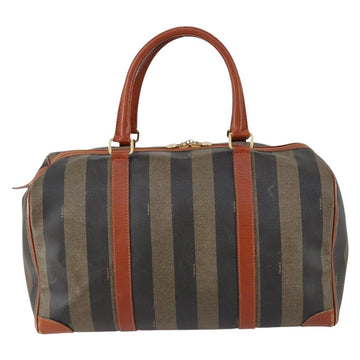 FENDI Pecan Canvas Boston Bag PVC Black Brown gold Auth 151069 - 0