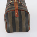 FENDI Pecan Canvas Boston Bag PVC Black Brown gold Auth 151069-4
