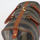 FENDI Pecan Canvas Boston Bag PVC Black Brown gold Auth 151069-6