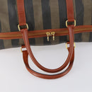 FENDI Pecan Canvas Boston Bag PVC Black Brown gold Auth 151069-7
