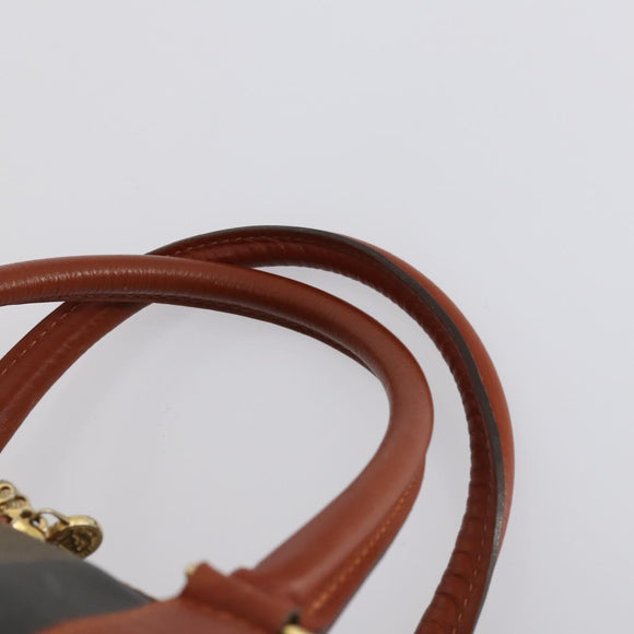 FENDI Pecan Canvas Boston Bag PVC Black Brown gold Auth 151069