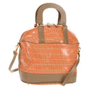 FENDI Zucchino Canvas Boston Bag PVC 2way Orange Gold Auth 151071-1