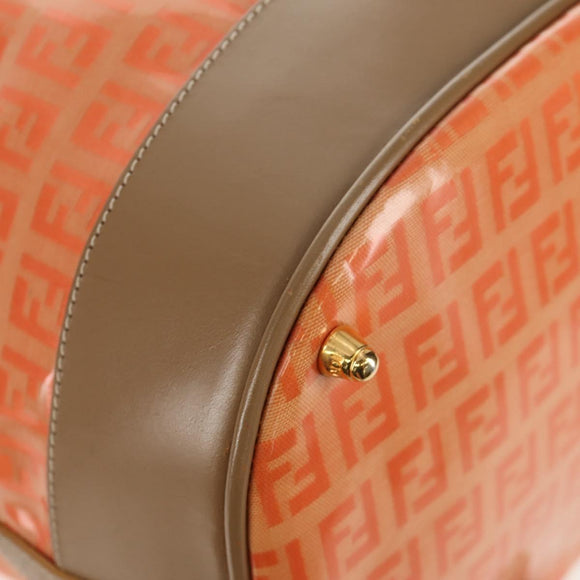 FENDI Zucchino Canvas Boston Bag PVC 2way Orange Gold Auth 151071