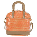 FENDI Zucchino Canvas Boston Bag PVC 2way Orange Gold Auth 151071-13