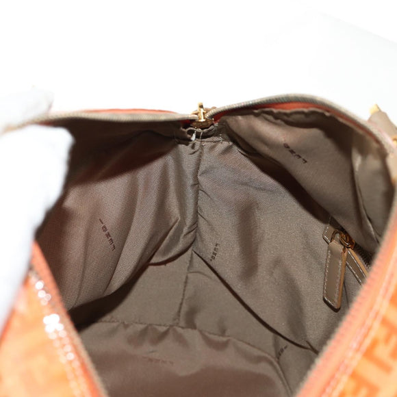 FENDI Zucchino Canvas Boston Bag PVC 2way Orange Gold Auth 151071