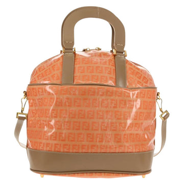 FENDI Zucchino Canvas Boston Bag PVC 2way Orange Gold Auth 151071 - 0