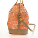 FENDI Zucchino Canvas Boston Bag PVC 2way Orange Gold Auth 151071-4