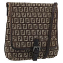 FENDI Zucchino Canvas Mamma Baguette Shoulder Bag Brown Silver Auth 151072-1