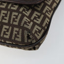 FENDI Zucchino Canvas Mamma Baguette Shoulder Bag Brown Silver Auth 151072-9