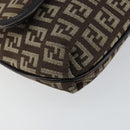 FENDI Zucchino Canvas Mamma Baguette Shoulder Bag Brown Silver Auth 151072-14